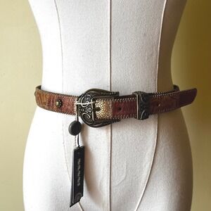 Nanni Milano Patchwork Tooled‎ Leather Belt Size 30 NWT with Dust Bag Y2K